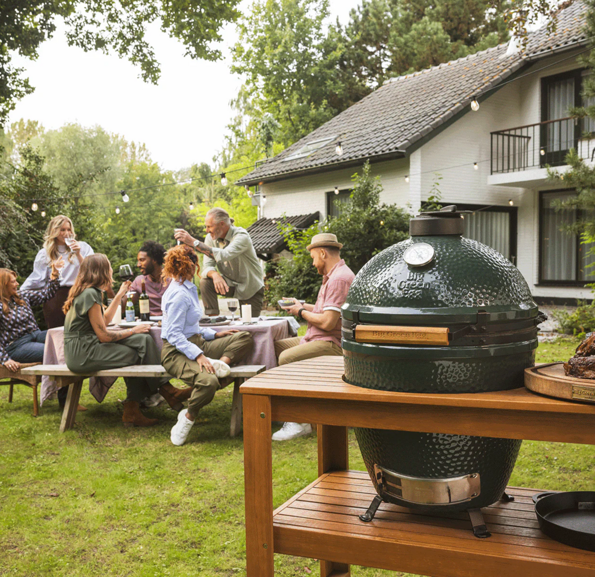 Big Green Egg Custom EGG Table Acacia Wood 31 in. H X 25 in. W X 60 in. L