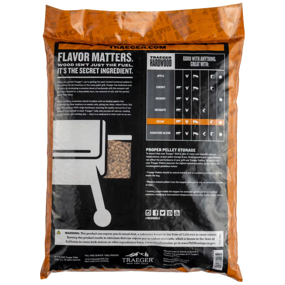 Traeger 20 Lb. Natural Hardwood Pellets - Pecan Back