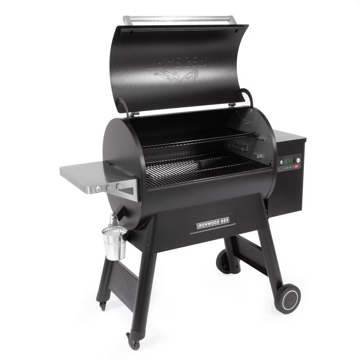 Traeger TFB89BLF Ironwood 885 Wood Pellet Grill - Angle View Hood Open