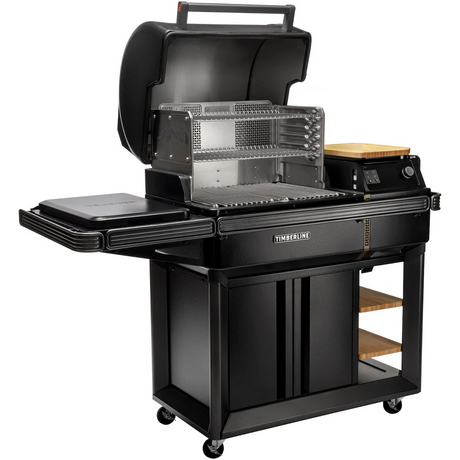 Traeger TBB86RLG Timberline Wood Pellet Grill - Open - WhiteBackground