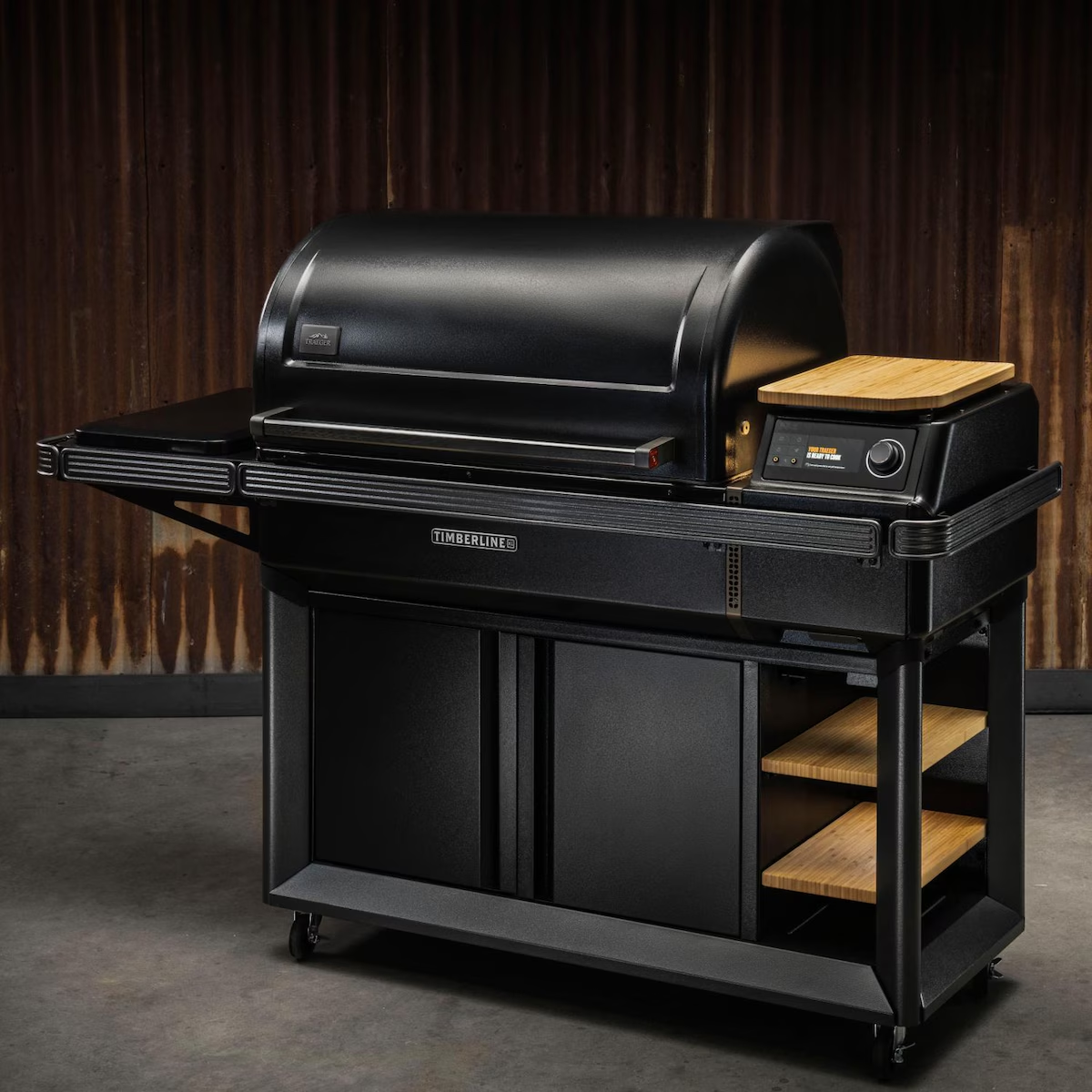 Traeger TBB01RLG Timberline XL Wood Pellet Grill - Angled View - Hero - Lifestyle
