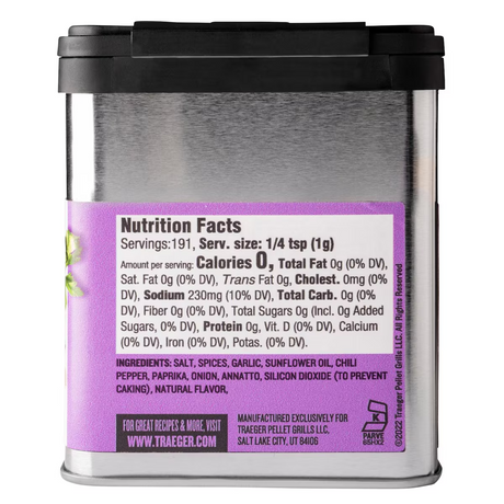 Traeger SPC182 Veggie Rub - Nutrition Facts - White Background