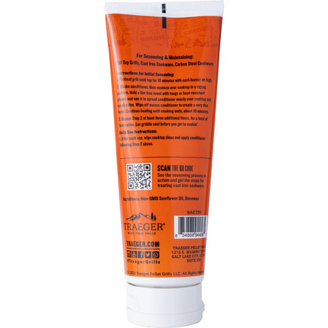 Traeger BAC731 Flat Top Grill Seasoning & Cast Iron Conditioner - Back of Bottle