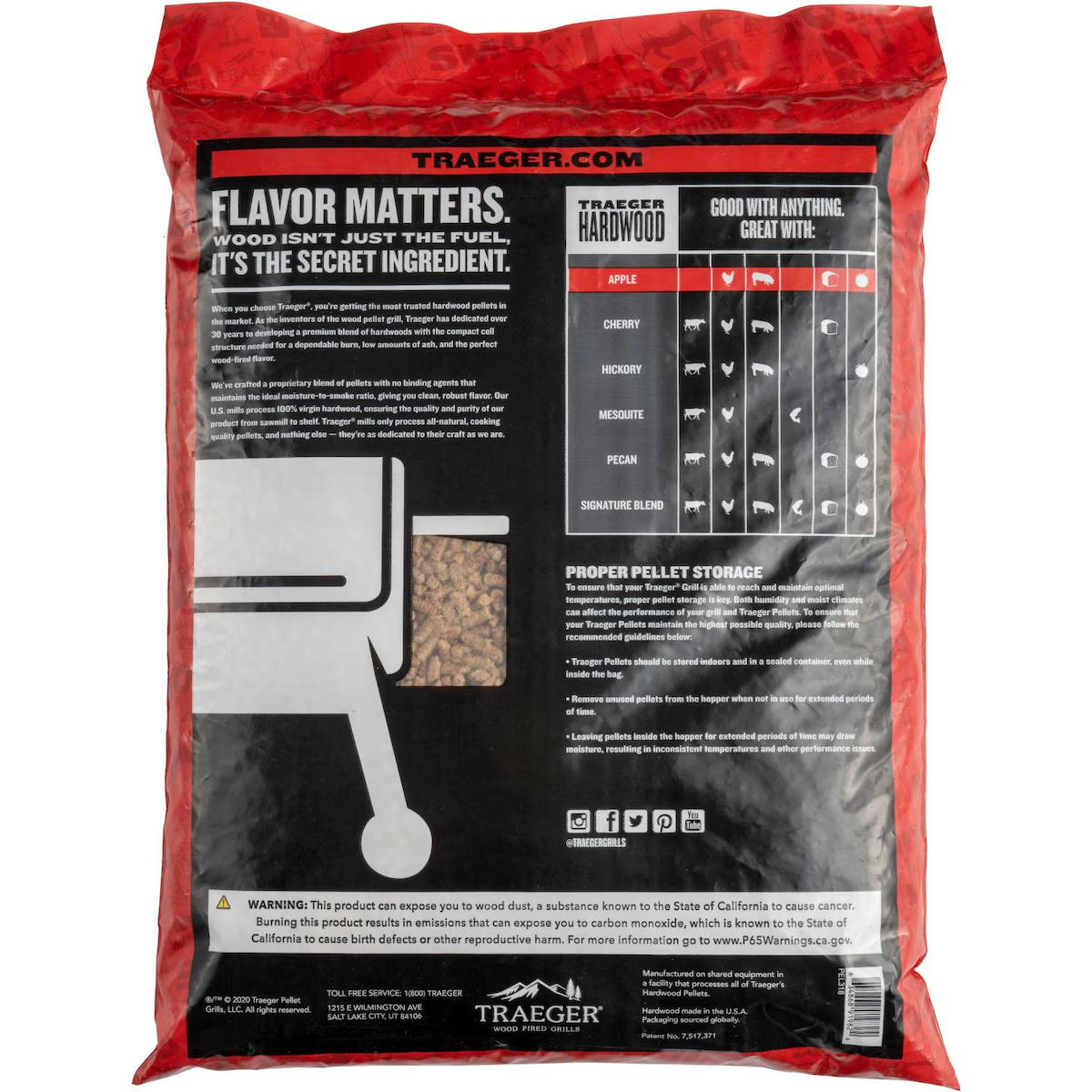 Traeger - 20 Lb. Natural Hardwood Pellets - Apple - Back View